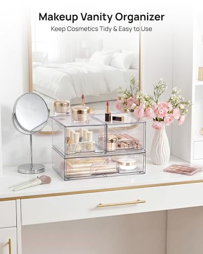 Vtopmart Clear Stackable Storage Drawers Set of 4, Plastic Organizer Bins - style: 2 Small+2 Wide