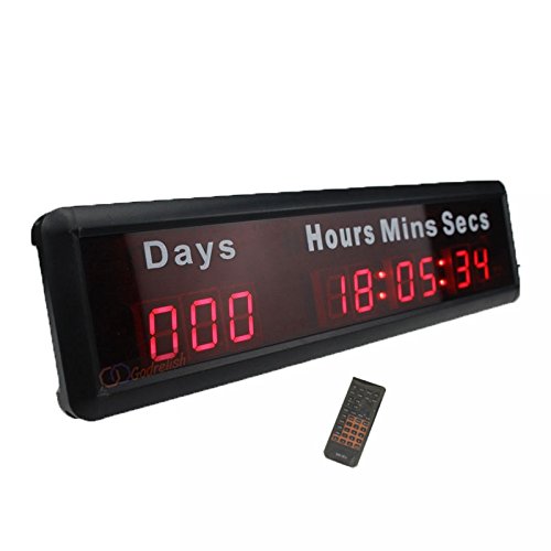 1-inch 9Digits LED Event Timer Countdown/up Clock with Days Hours Mins Secs Max Up to 1000 Days Indoor LED Countdown Clock Red Color