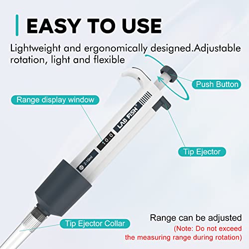 LAB FISH M2-10ml Lab Pipette, 2-10ml Adjustable Volume w/20 Tips - style: 2-10ml Set