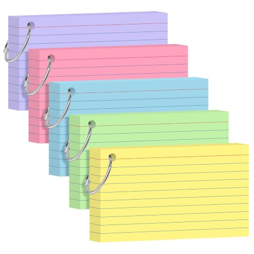 500 Count Index Cards 3x5 Inch Colored Flash Cards with Ring - color: Multicolor-500 Count, size: 3x5