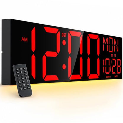 JALL 30" Oversize Digital Wall Clock with 7.3-inch Jumbo Numbers, Extra Large LED Wall Clock with Remote, Giant Digital Clock for Living Room, Church (Black Shell Red Font) - color: Black, size: 30 inches