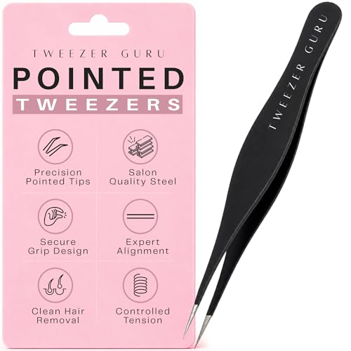 Pointed Tweezers - Sharp Precision Needle Nose Tip, Best Tweezers for Eyebrows and Ingrown Hair, Surgical Pointed for Blackheads & Splinters (Black) - color: Black, size: 1 Count