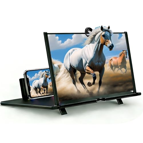 12" Screen Magnifier for iPhone, 3D HD Mobile Amplifier Projector Screen Enlarger for Movies, Pull-Out Big Screen Portable Magnifying Screen (Black, 12 Inch) - size: 12 Inch
