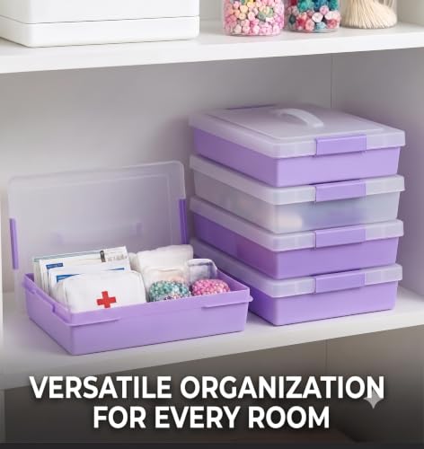 1/2 Pack Craft Organizers and Storage Box with Removable Tray, Portable Project Case with Handle and Lid, 2-Tier Art Supply Organizer, File Box for A4 Paper, Scrapbook, 5-Quart (2)