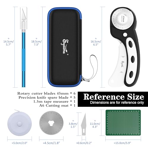 45mm Rotary Cutter | Rotary Fabric Cutter | Rotary Cutters for Sewing, Scrapbooking, Hobbies, DIY | A6 Cutting Mat, Storage Boxes, Precision Knives, Ruler, Spare Blades | Fabric Roller Cutter (Black) - color: Black