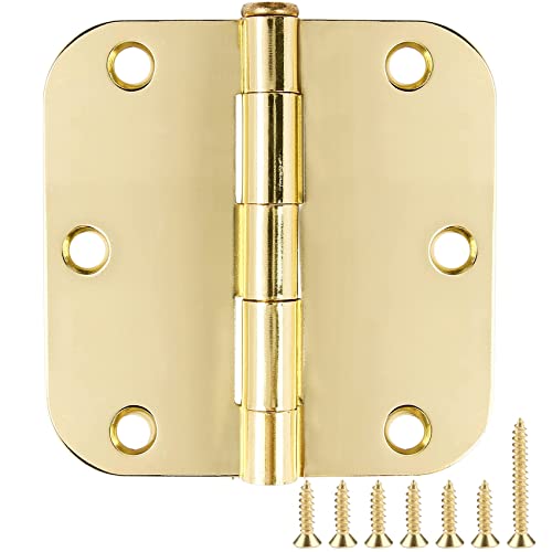 TDCHINGES Rounded Door Hinges 3.5" X 3 1/2 Inch Polished Brass 5/8" 3 Pack - color: Polished Brass-Rounded, size: 3 Pack-no squeak
