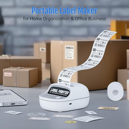 HPRT T20 Label Maker - Bluetoth Portable Label Printer, with Auto Identification and Waterproof Label, Thermal Inkless Labeler for Office, Home, Kitchen, Organization (White)