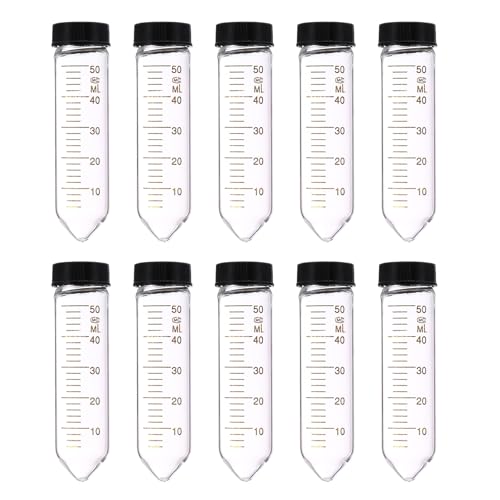 PATIKIL 50ml Centrifuge Tubes, 10 Pcs Glass Graduated Centrifuge Vials with Screw Cap Conical Bottom Test Tube Storage Container for Sample Laboratory Liquid - size: 50ml