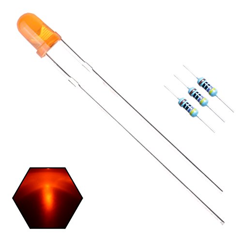 100pcs 3mm Orange Lights LED Diodes (Orange Lens) Diffused Round Lens 29mm Long Lead (DC 2V) +100pcs Resistors (for DC 6-12V) Included,Bulb Lamps Light Emitting Diode - color: [08] Orange-orange / 100pcs, style: 3mm Constant Light