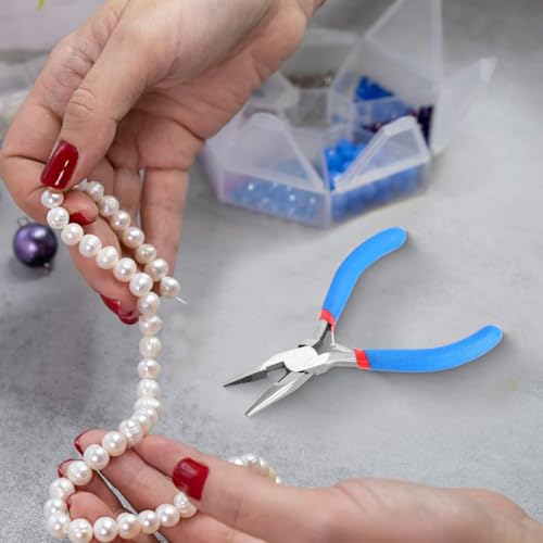 Sky Blue Mini Needle Nose Pliers - 4.5 Inch Jewelry Making Pliers With Comfort Grip Handle - color: Sky Blue