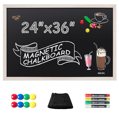 SELEAD Magnetic Chalkboard Words Sign - 24" x 36", White Wood Frame - color: Rustic White, size: 36"W x 24"H