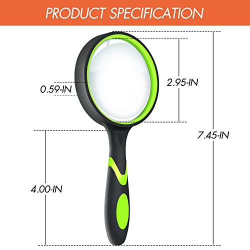 Leffis 3 Pack Magnifying Glass, 10X Reading Magnifier for Kids and Seniors - color: 3 Pack(green/Yellow/Orange)