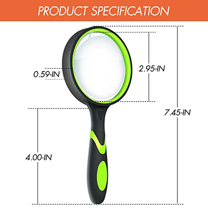 Leffis 3 Pack Magnifying Glass, 10X Reading Magnifier for Kids and Seniors - color: 3 Pack(green/Yellow/Orange)