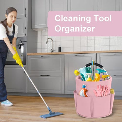 Cleaning Caddy with Handle, Cleaning Supplies Organizer Collapsible Bucket - color: Pink