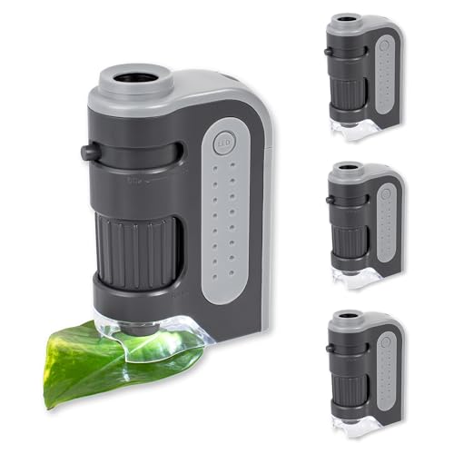 Carson MicroBrite Plus, 60x-120x LED Lighted Pocket Microscope |Portable Handheld Microscope STEM Toy - Mini Microscope for Student Science Lab, Educational Portable Microscope - Set of 4 (MM-300)
