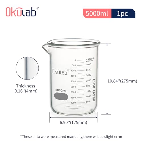 5000mL Glass Beaker, Low Form, Graduated 3.3 Borosilicate Glass Beakers for Lab, Classroom, Craft, Kitchen,BKLG5000A1 - style: Vol.5000ml