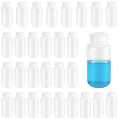 30 PCS Plastic Sample Bottles, 8oz 250 ml Laboratory Grade Wide Mouth Reagent Bottles Water Sample Bottle with Screw Caps for Laboratory, Liquids