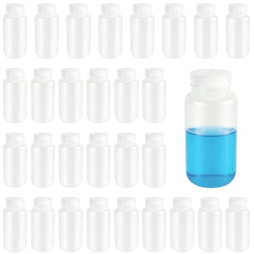 30 PCS Plastic Sample Bottles, 8oz 250 ml Laboratory Grade Wide Mouth Reagent Bottles Water Sample Bottle with Screw Caps for Laboratory, Liquids