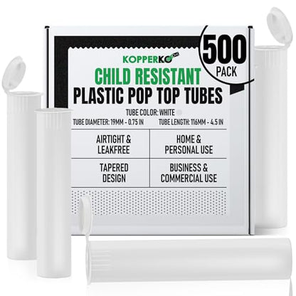 Kopperko Travel Pill Bottles, 116mm, 500 Pack, White - color: White, size: 500 Tubes