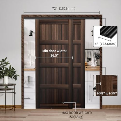Heavy Duty Bypass Sliding Closet Door Track Hardware 72", 6 FT Aluminium Pocket Door Track Rail Set, Smoothly and Quietly, for 2 Door System,Black - size: XC40 72"-B