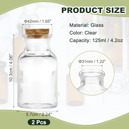 PATIKIL 2Pcs 125ml Glass Reagent Bottle with Wood Stopper, Wide Mouth 4.2oz - size: 125ml