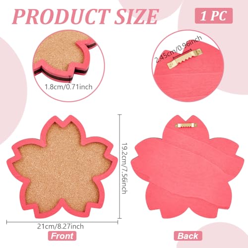 BENECREAT Sakura Pin Cork Board, 8.3x7.5Inch Wall Mounted Corkboard with Pink Frame Bulletin Display Board for Brooch Pin Storage Display, Office Home Decor - size: 8.7" x 8.7"