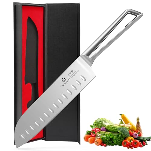 imarku Santoku Knife 7 Inch, Japanese Sharp High Carbon Stainless Steel - color: Brushed Silver