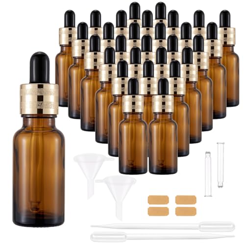 30 Pack 20ml Amber Glass Dropper Sample Bottles with Golden Caps - color: Amber, size: 20mL-30pcs