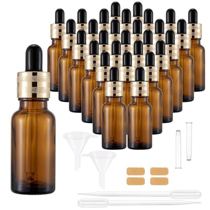 30 Pack 20ml Amber Glass Dropper Sample Bottles with Golden Caps - color: Amber, size: 20mL-30pcs