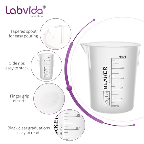 4PCS 500ml Autoclavable Stackable Plastic Beakers, LVB015 - style: 4pcs of 500ml