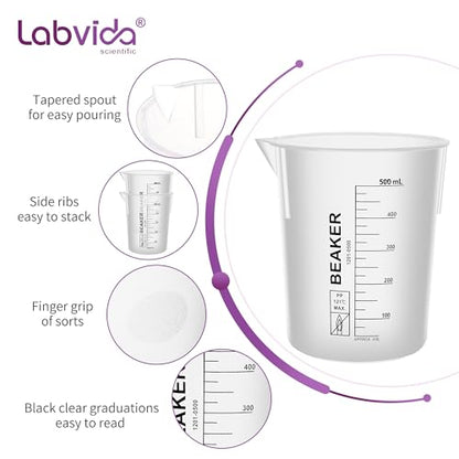 4PCS 500ml Autoclavable Stackable Plastic Beakers, LVB015 - style: 4pcs of 500ml