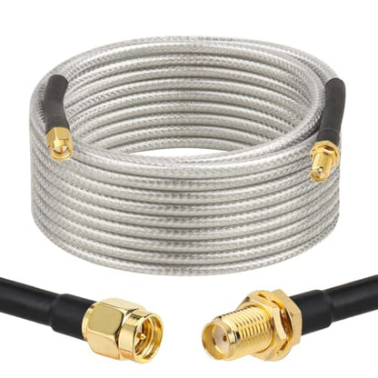 XRDS -RF Low Loss RG58 Coaxial Cable 20FT, SMA Male to SMA Female Bulkhead Extension Cable, Solid Copper 50 Ohm RF Wire for WiFi Antenna Router, 4G LTE Gateway - size: 20FT