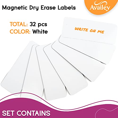 Availey 32 Pieces (4 x 1.8) - White Magnetic Dry Erase Labels - Reusable Strips for Classroom Home Office Garage Refrigerator - Blank Writable Erasable Cards - Name Tags Students Locker Shelf - color: White, size: 4 x 1.8 Inch