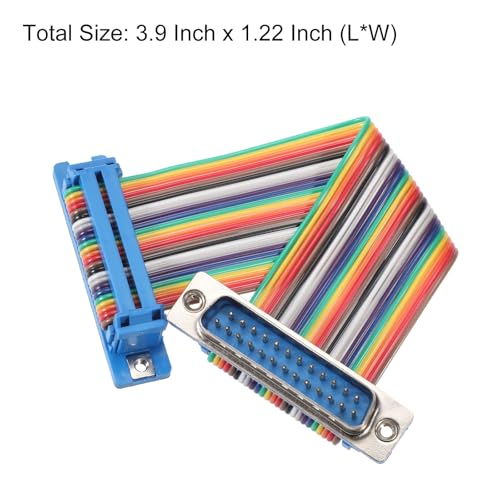 MECCANIXITY IDC Rainbow Wire Flat Ribbon Cable DB25 Male to DB25 Female 3.9 Inch Length 2.54mm Pitch Breadboard Jumper Wires for Electronic Projects - size: 3.9 Inch, style: DB25 Male to DB25 Female