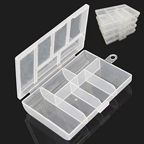 Mini 6 Grids 4-PACK Plastic Organizer Box Storage Container for Small Jewelry Fishing Tackles Earring Nail Rhinestones Beads Art DIY Crafts Organizer Clear