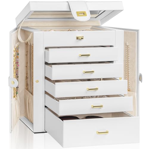 AKOZLIN 6-Tier Jewelry Box Organizer 5 Drawers Storage White Large - color: White, size: Large