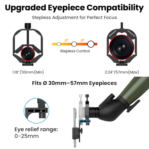3-Axis Spotting Scope Phone Adapter & Telescope Phone Mount, Universal Spotting Scopes Phone Mount for Astronomy Binoculars & Spotting Scope, Fits 30-57mm Eyepieces
