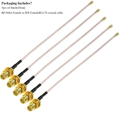 TUOLNK RP-SMA to IPX MHF1 Coax Cable, UFL U.FL to RPSMA Female Coaxial Cable for Mini PCI WiFi Antenna Extension Antenna Jumper 4inch(10cm) 5pcs - size: 4inch