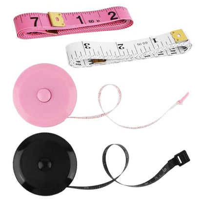 GDMINLO 4 Pack Tape Measure Retractable Measuring Tape for Body Fabric Sewing Tailor Weight Loss Measurements 60-Inch Soft Pink and White & Retractable Black and Pink Dual Sided Tape Measure