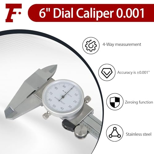 findmall 6" Dial Caliper 0.001 Caliper Measuring Tool 4-Way Measurement