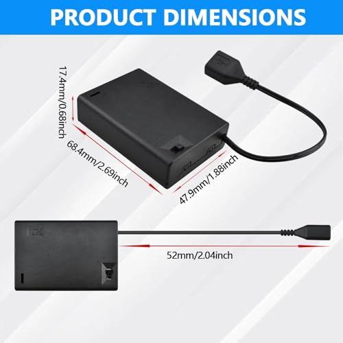 SDTC Tech 3 AA Battery Holder, USB Female Socket 3 AA Battery Case Box - size: 3AA