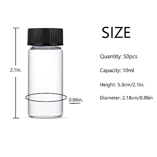 10ml Clear Small Glass Vials 50pcs with Screw Caps(50pcs) - color: Clear, size: 10ml 50pcs