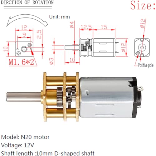 DC 12V 60RPM N20 Mini Reduction Gear Reduction Motor,GA12-N20 Mini Metal Gear Box Gear Motor 3mm Axis Robot Wheels DIY RC Toys - (3 Pcs)