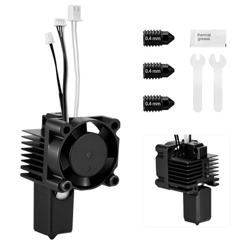 X1, X1C Hotend Complete Kit, Complete Assembly for Bamboo Lab X1 Series 3D Printer, 0.4 mm Hardened-Steel Nozzle, Ceramic Heater, Thermistor, Fan and 3D Printers Extruder Heating Block Replacement - size: X1 series Hotend 0.4mm