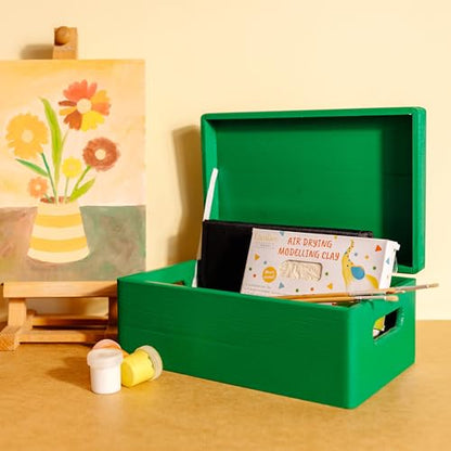 Creative Deco Large Green Wooden Box Storage with Hinged Lid - color: Green, size: L | Handles