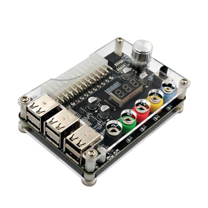 HLT ATX Power Supply Breakout Board with Adjustable Voltage Knob and 6- Port USB 2.0,and QC 2.0/QC 3.0, 3A Maximum Output,