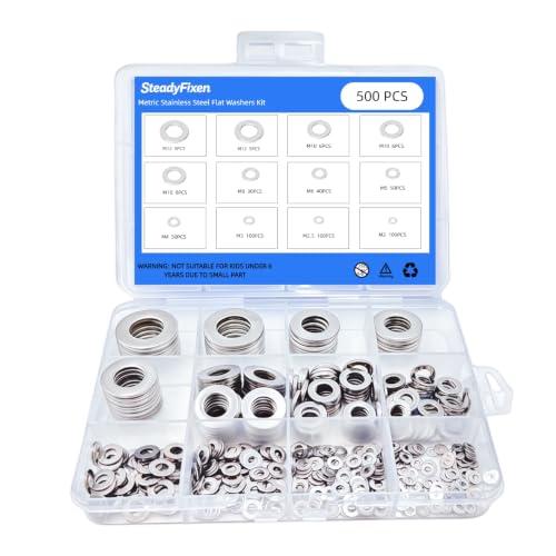500PCS M2-M12 Silver 304 Flat Stainless Steel Washers Kit - size: 500PCS,M2,M2.5,M3,M4,M5,M6,M8,M10,M12