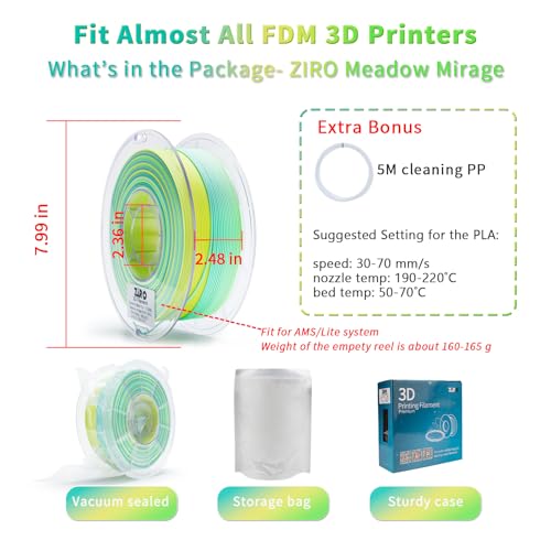 ZIRO PLA Filament 1.75mm, Matte Fast Color Change,1kg Spool, Meadow Mirage - color: Meadow Mirage(matte)