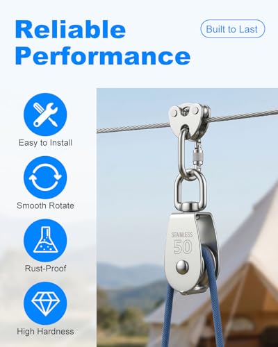 Rocaris 2 Pack M50 Single Pulley Snatch Block, 304 Stainless Steel - size: 2*M50 Single