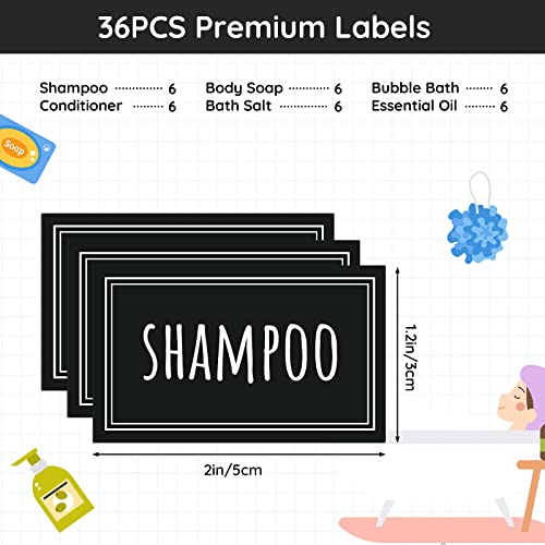 Segbeauty 36PCS Black Waterproof Labels, Self-Adhesive Bathroom Labels for Organizing, Removable Printed Shampoo Conditioner Body Soap Bath Salt Essential Oil Label Stickers for Plastic Glass Bottles - style: S-Black